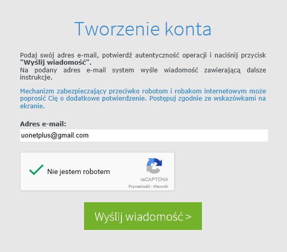 Tworzenie konta